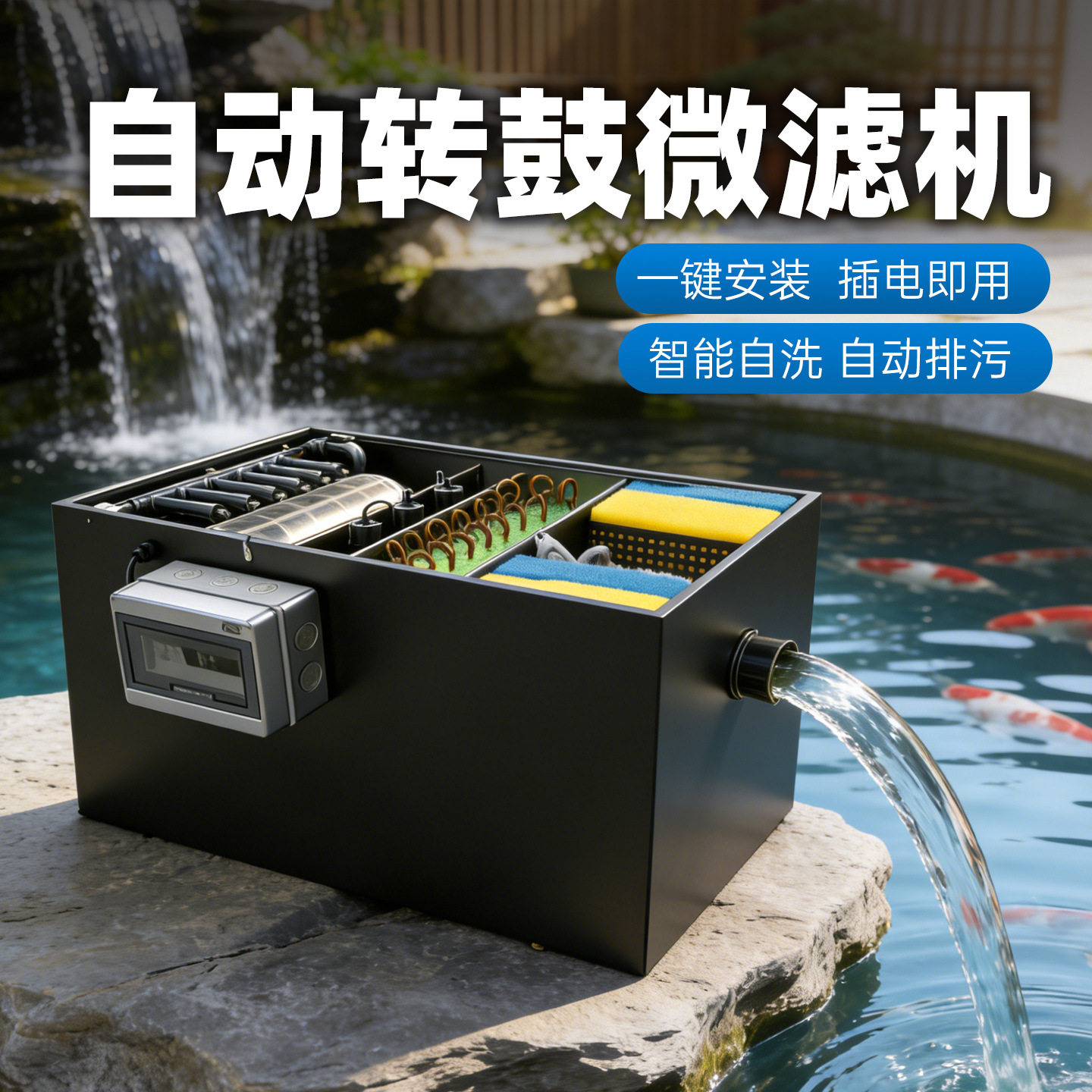 不锈钢鱼池过滤器转鼓微滤机水循环系统锦鲤池过滤反冲洗鱼便分离