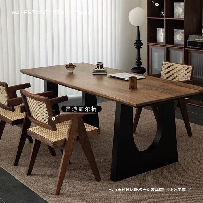 实木餐桌一体桌胡桃木色办公室餐书桌一体会议桌办公桌客厅长书桌