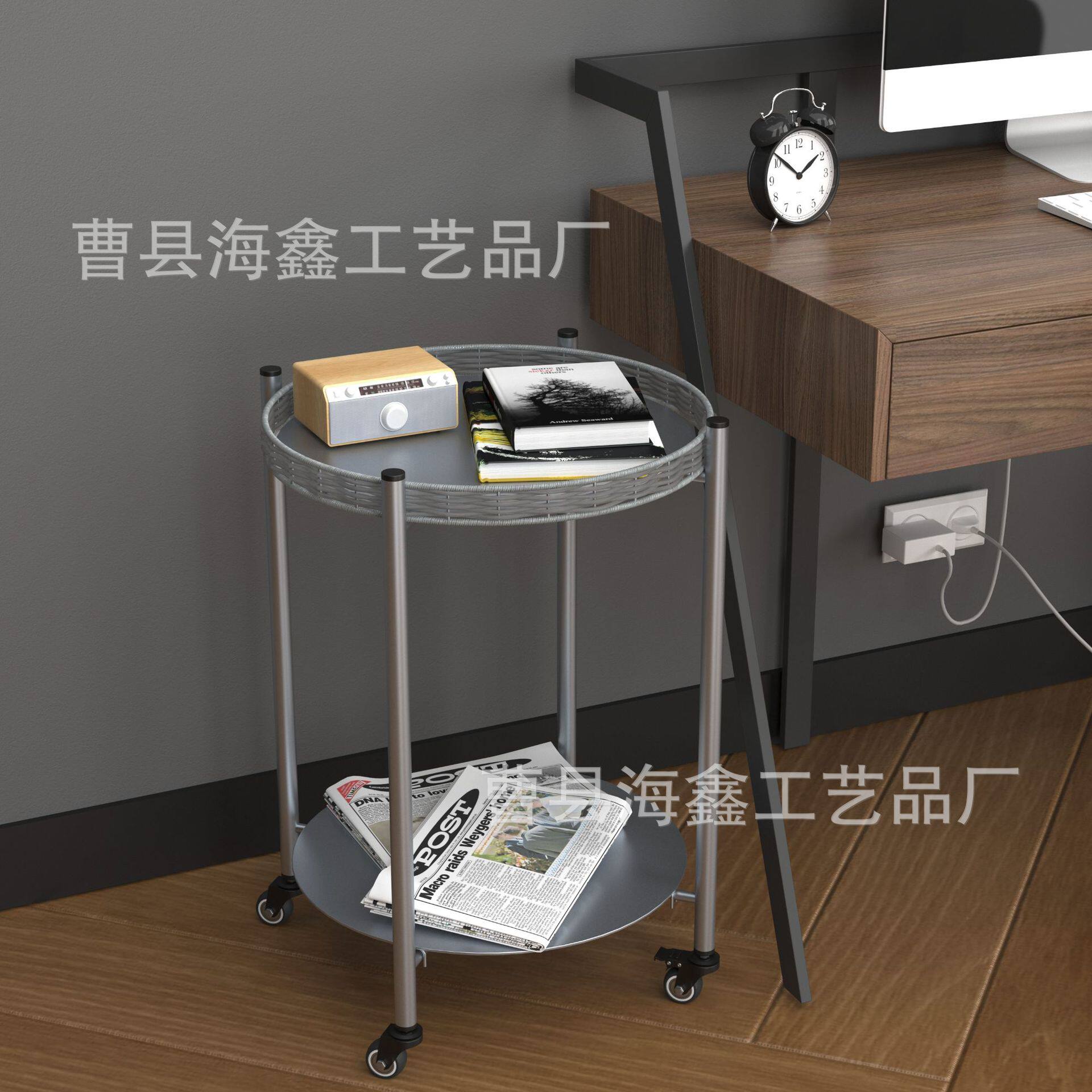 不锈钢沙发边几小推车圆形客厅卧室床头置物架可移动多功能收纳