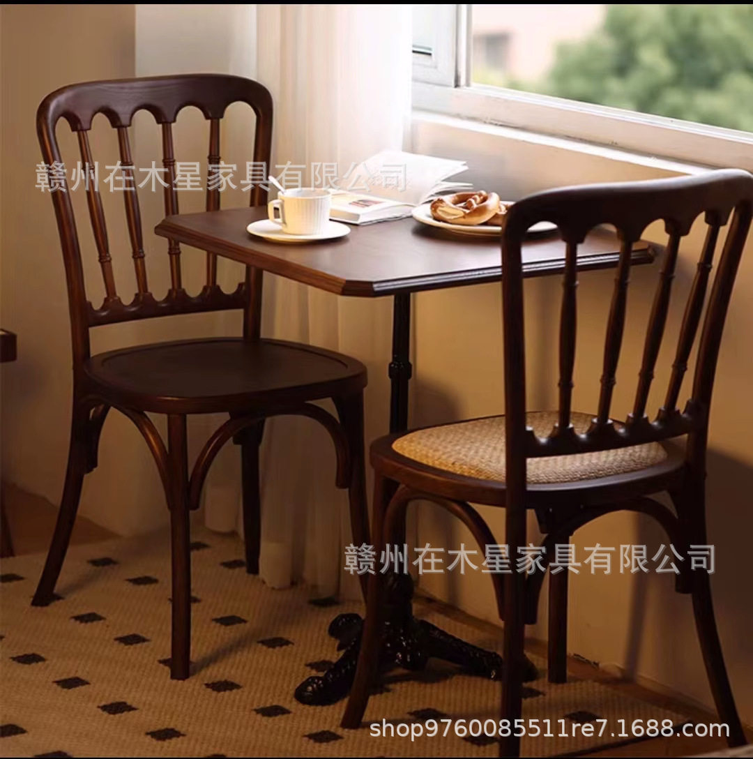 美式复古实木藤编餐椅咖啡厅图片
