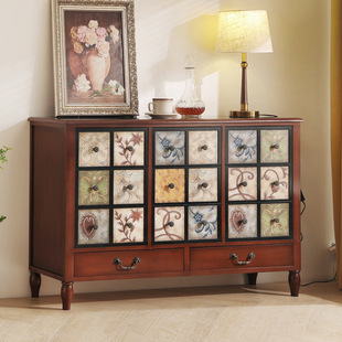 2026斗柜实木客厅彩绘玄关柜电视柜复古储物大容量阳台收纳抽屉柜