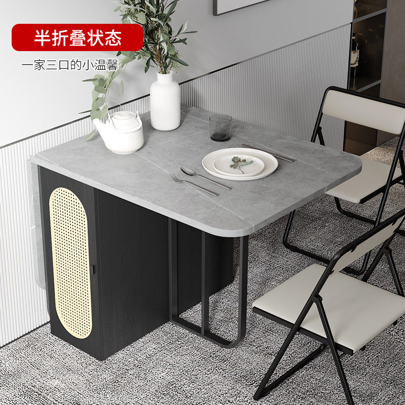 折叠餐桌小户型家用经济型实木长方形吃饭桌子可伸缩收纳餐桌椅家