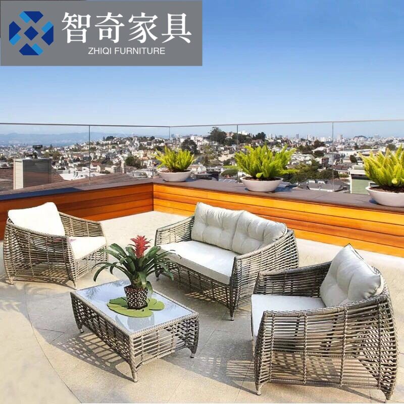 户外藤沙发 阳台露天藤椅茶几组合 酒店会客沙发 庭院咖啡馆座椅