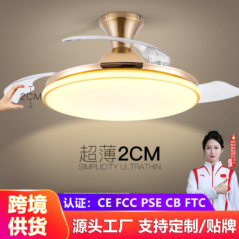 现代简约风扇灯隐形吊扇灯带风扇吊灯家用餐厅电风扇可调光吸顶