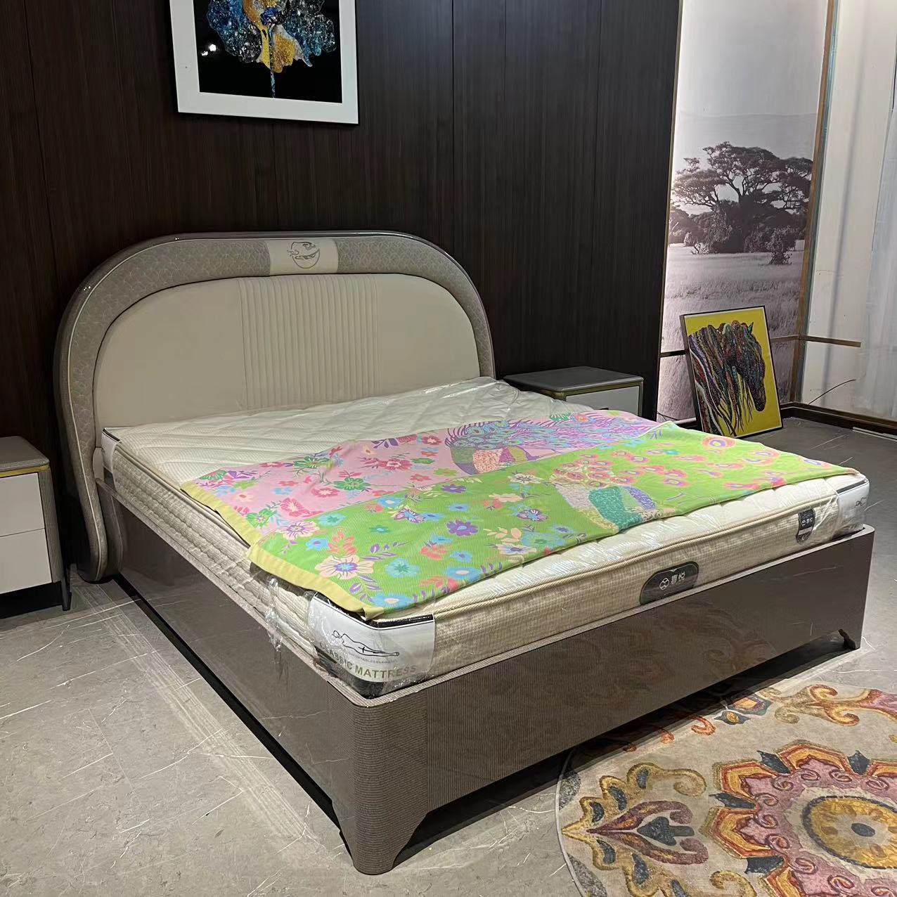 意式轻奢真皮主卧双人床现代简约奢华型软包实木大床别墅全屋家具