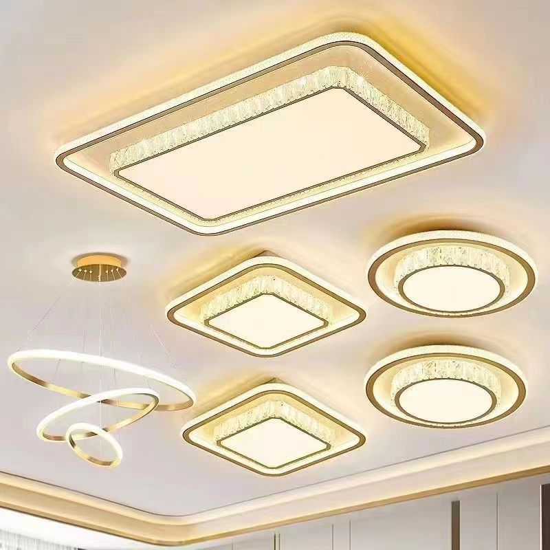 LED水晶客厅灯轻奢大气客厅灯简约现代长方形卧室灯吸顶灯具套餐