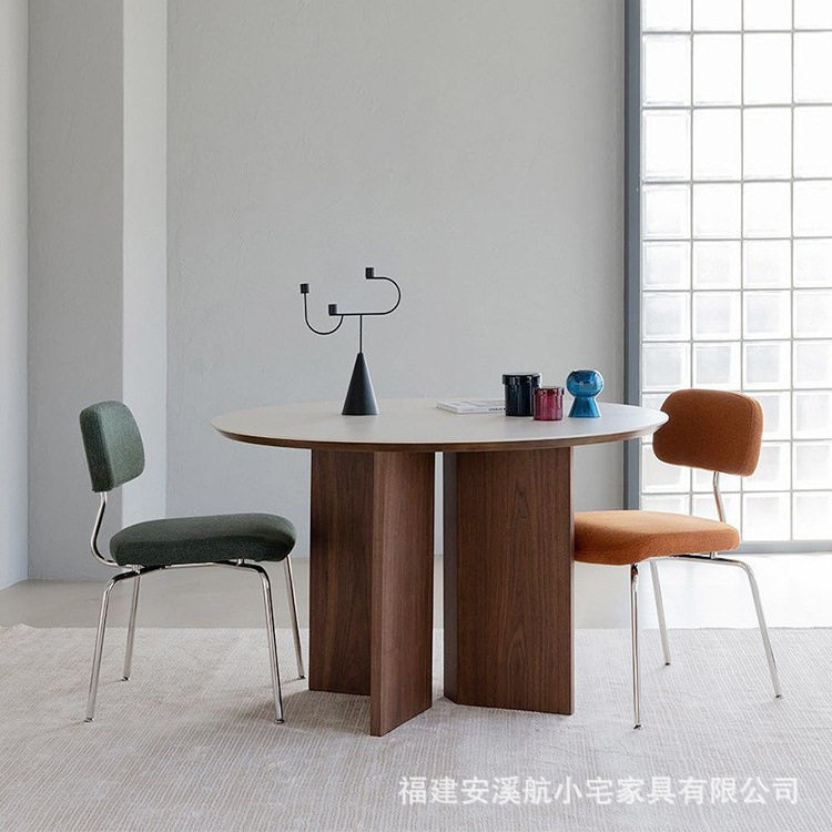 北欧简约实木家用小户型客厅餐桌会客洽谈桌岩板餐桌椅组合圆桌子