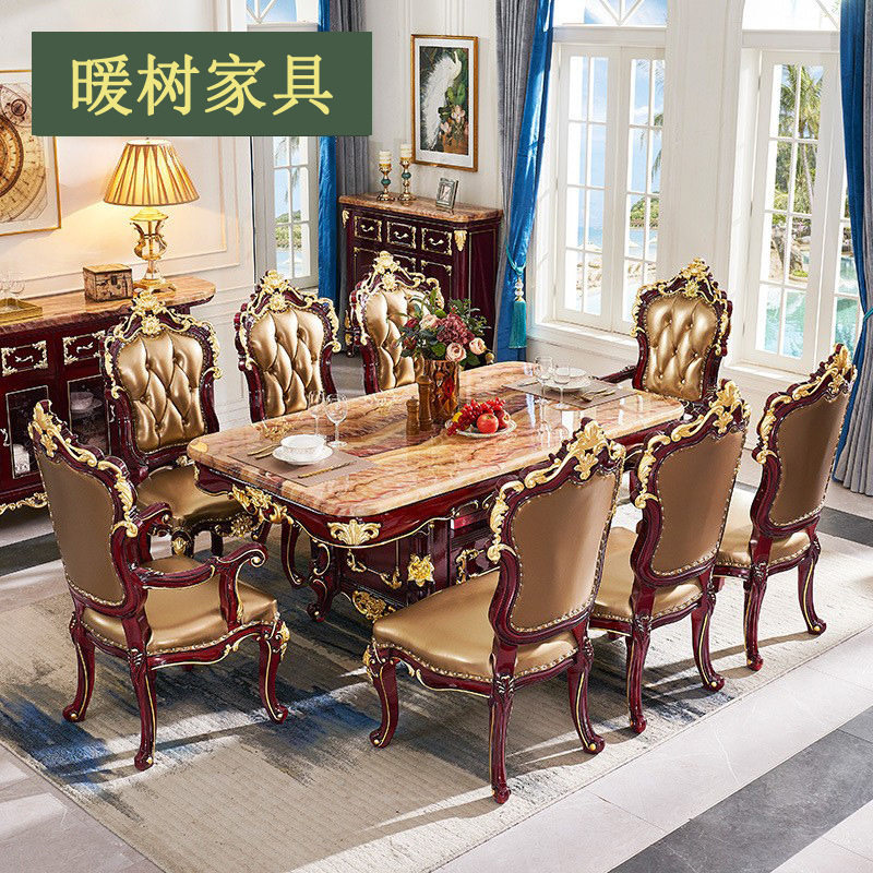 欧式实木餐桌大理石家用饭桌别墅酒店大餐桌椅组合带储物柜长方形