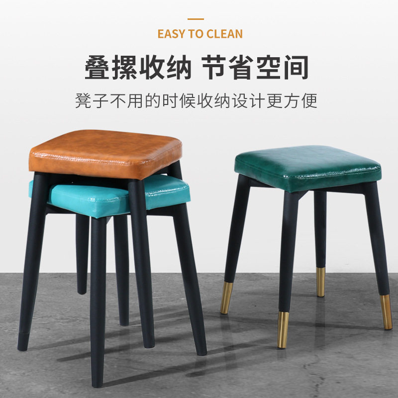 北欧轻奢靠背餐椅家用可叠放餐桌椅子现代简约网红铁艺化妆小凳子