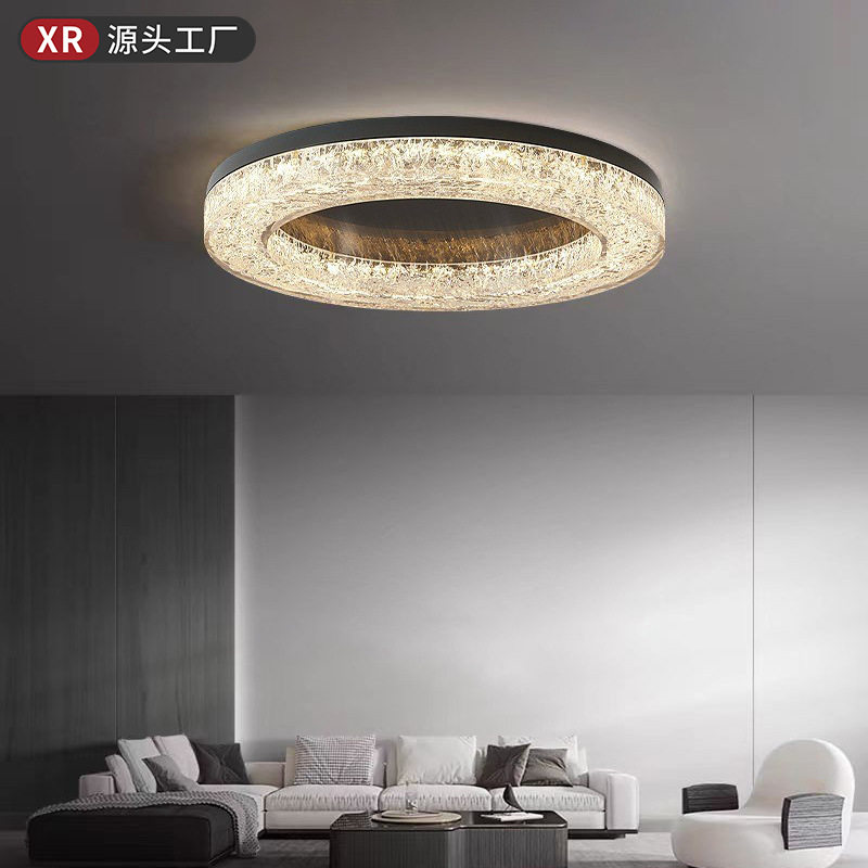 意式极简主卧室灯led树脂吸顶灯现代简约高端轻奢水晶冰裂客厅灯
