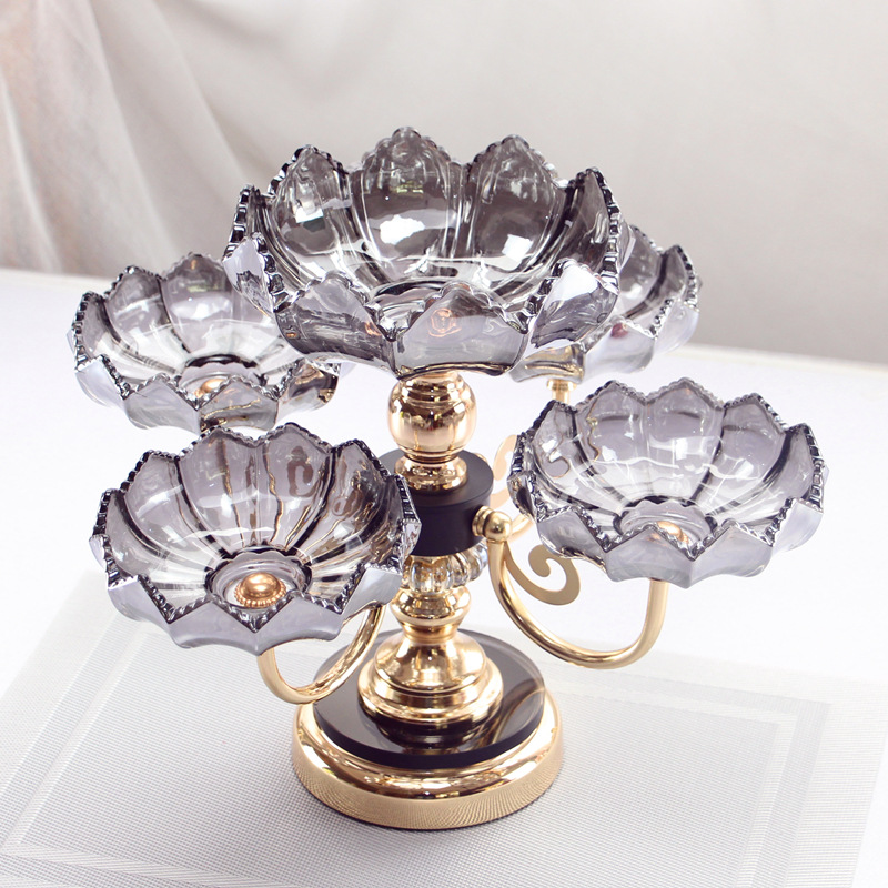 轻奢典雅玻璃分层多格果盘时尚创意家居软装样板间客厅干果盘摆件