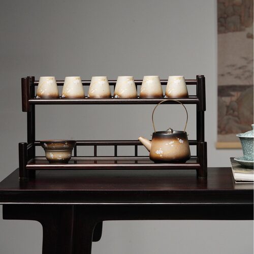 红木实木红酸枝茶具架茶道配