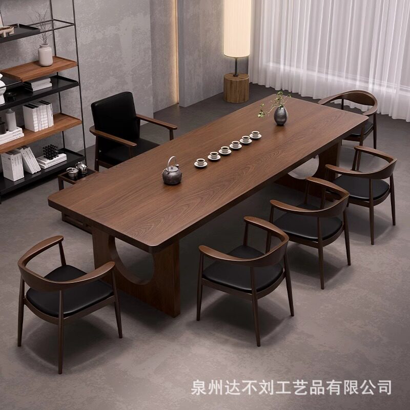 全实木茶桌椅组合简约现代泡茶桌办公室大板茶台客厅家用原木茶几图片