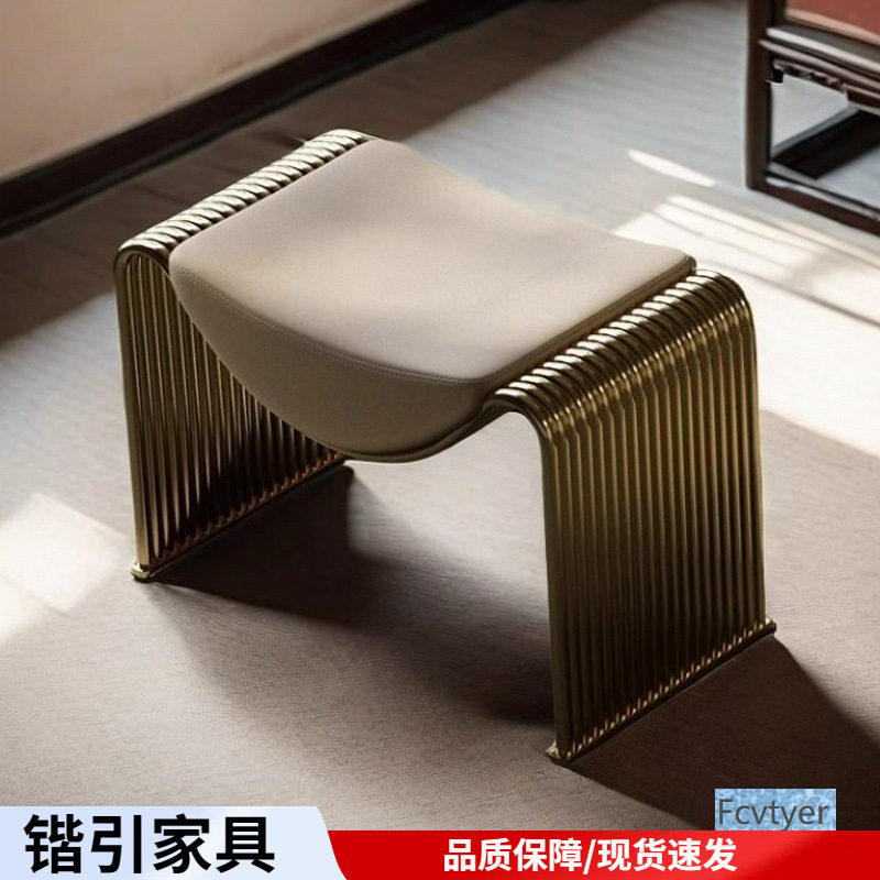 锴引门口意式设计师极简穿鞋化妆凳轻奢铁艺梳妆椅换鞋凳入户家用
