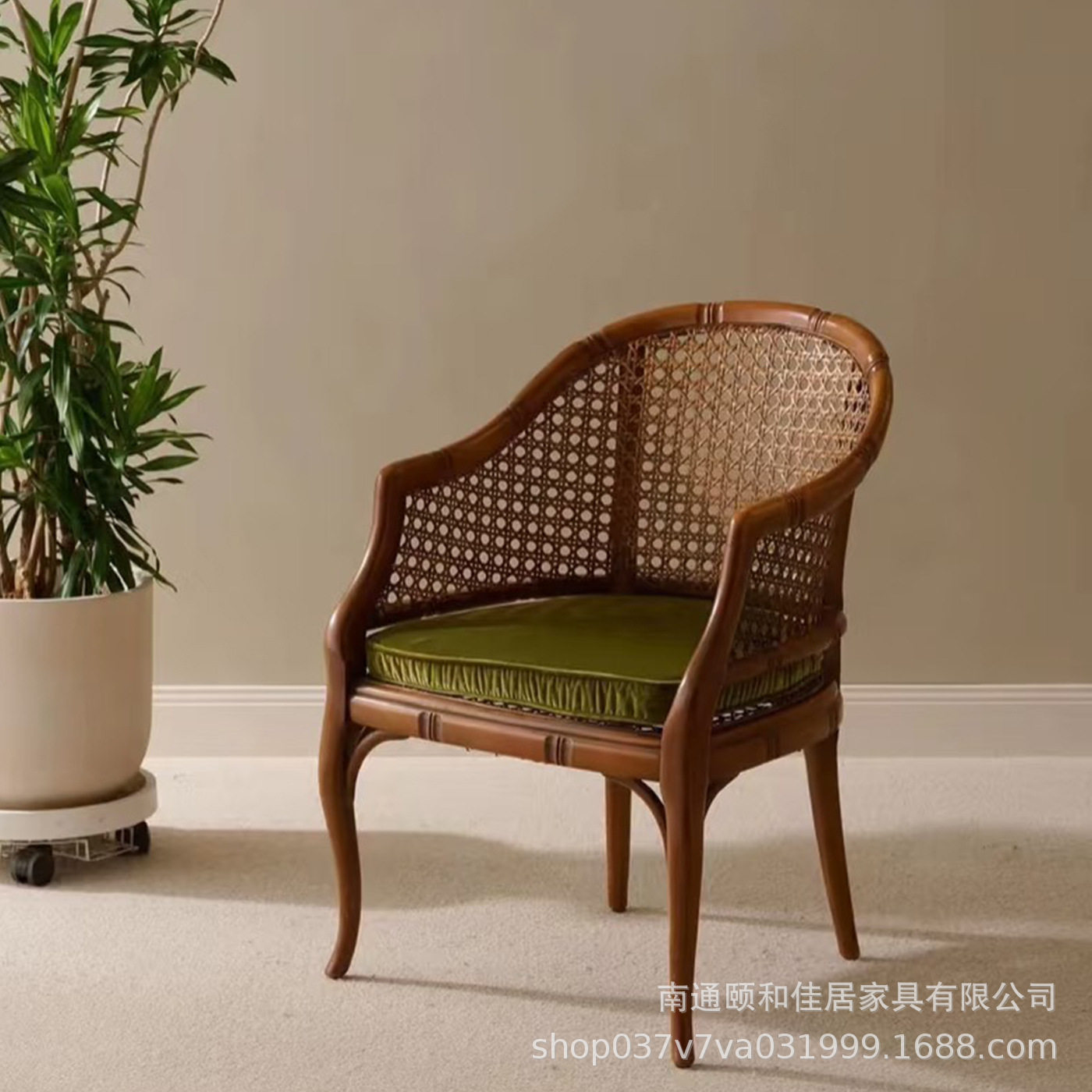 法式复古风实木单人藤编沙发椅竹节设计客厅阳台靠背藤艺休闲椅