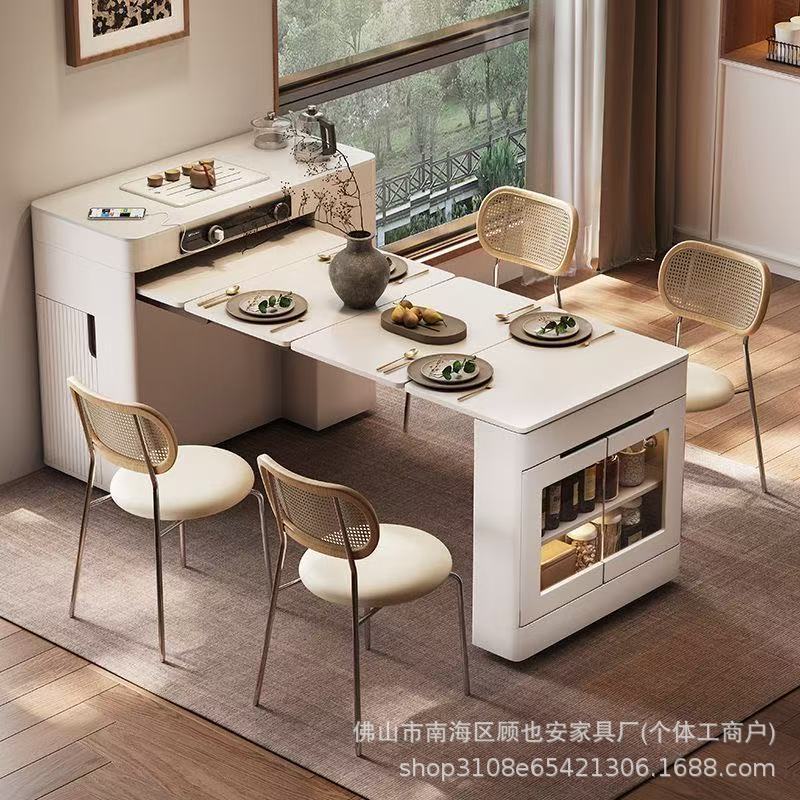 GYA小户型多功能餐边柜岛台餐桌一体家用可伸缩折叠移动吧台饭桌