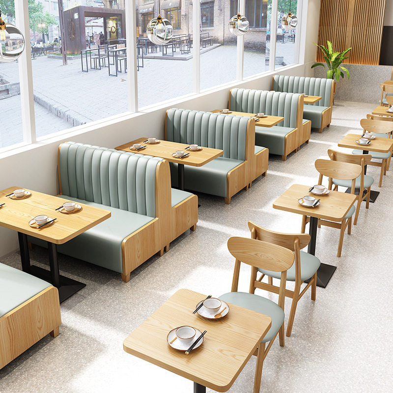 咖啡实木靠墙卡座沙发饭店商用餐饮火锅桌椅组合订置全实木轻奢