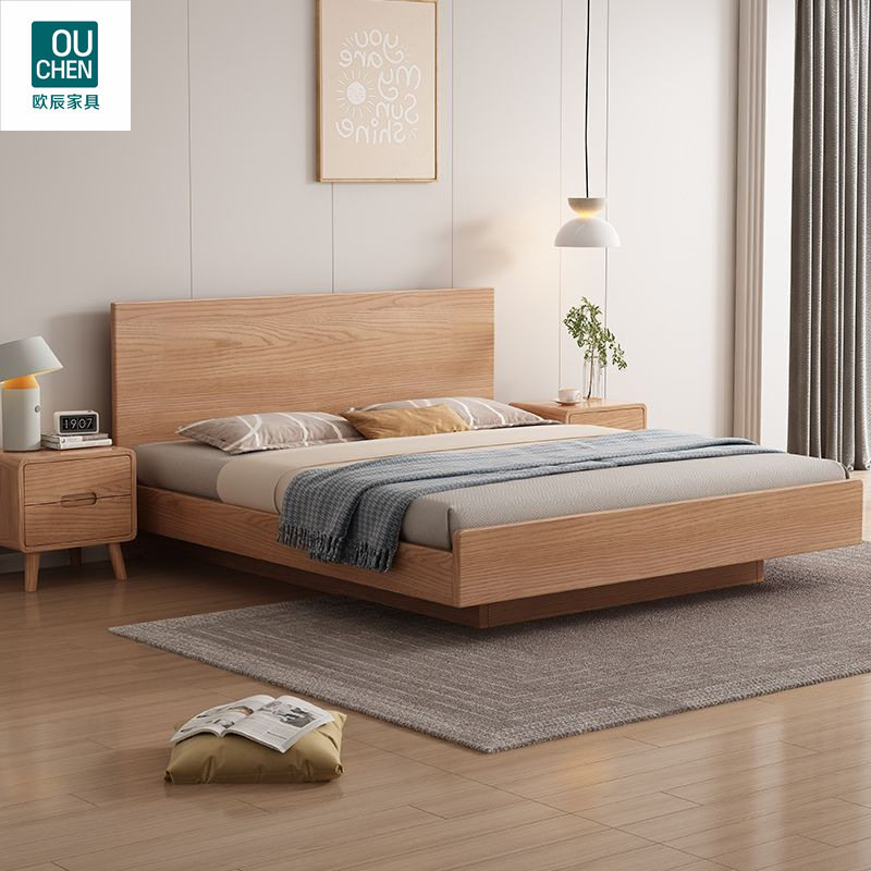 北欧风白蜡木实木气压悬浮床榻榻米矮床储物现代简约大婚床铺民宿