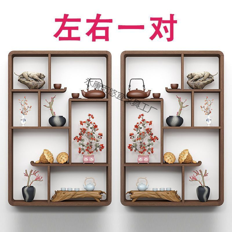 匠心制作新中式实木壁挂茶室架