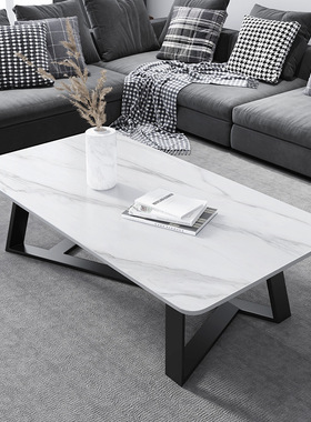 意式白色岩板茶几客厅小户型家用现代简约长方形时尚感轻奢花几桌