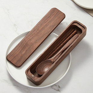 木质放筷子勺子套装 随身外带收纳盒多功能 便携餐具学生儿童单人装