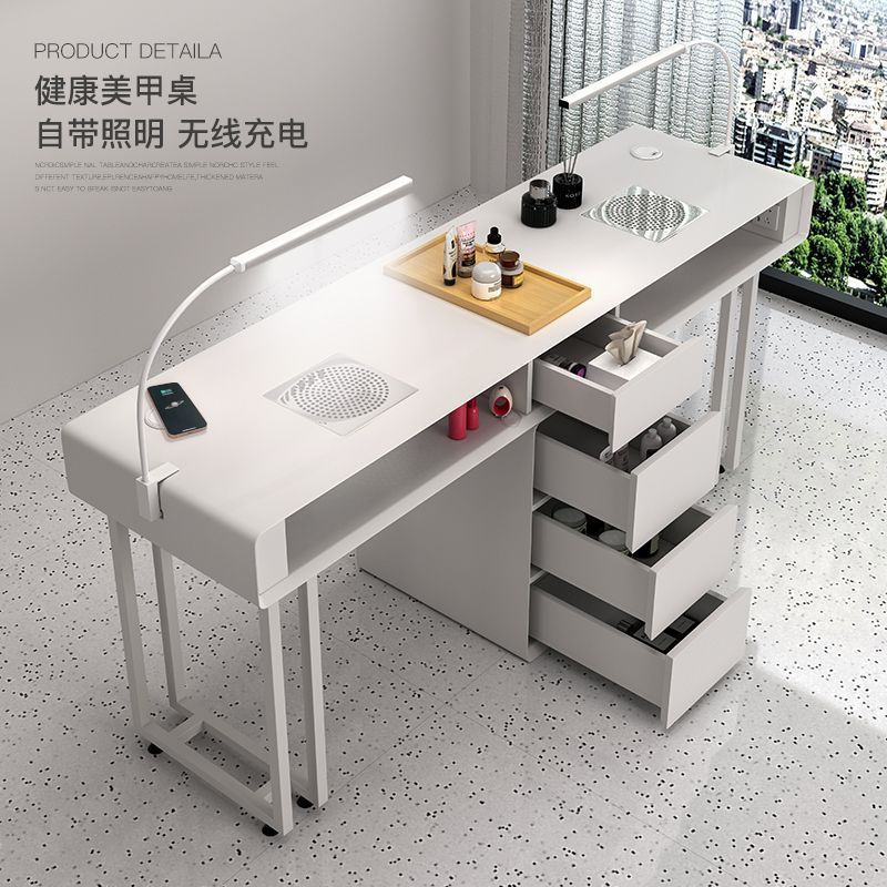 美甲桌椅套装特价经济型单双人轻奢多功能网红ins美甲台奶油风