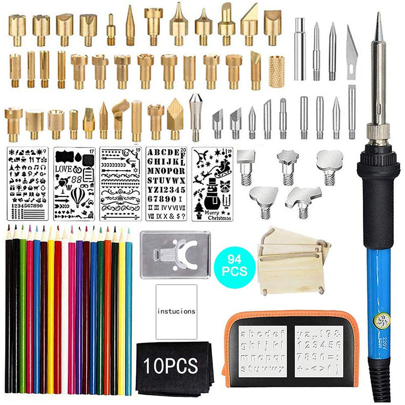 跨境94件DIY木板雕刻烙画烫画工具60W可调内热式烙铁焊接电焊笔