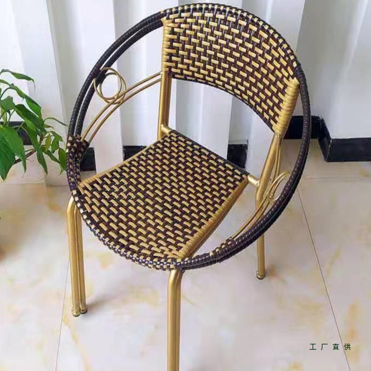 藤编靠背铁艺阳台户外休闲椅