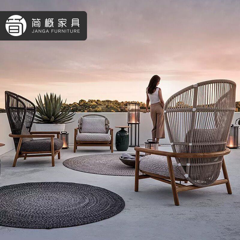 高端实木沙发椅户外别墅靠背沙发休闲庭院露台家具民宿阳台藤桌椅