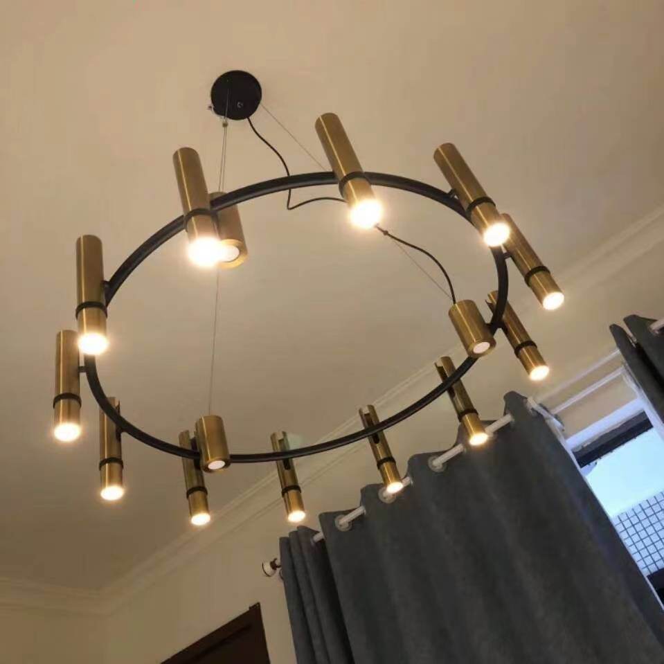 圆环吊灯客厅餐桌LOFT办公店铺别墅旋转轻奢黄古铜色LED灯具