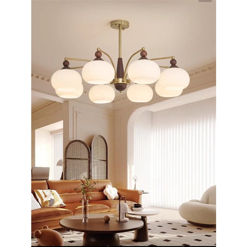 美式客厅吊灯复古胡桃木柿子中古202G4年新款书房餐厅房间卧室主