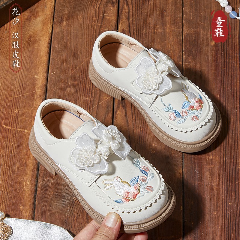 女童小皮鞋古风绣花鞋国风民族风小女孩公主鞋春秋演出儿童汉服鞋