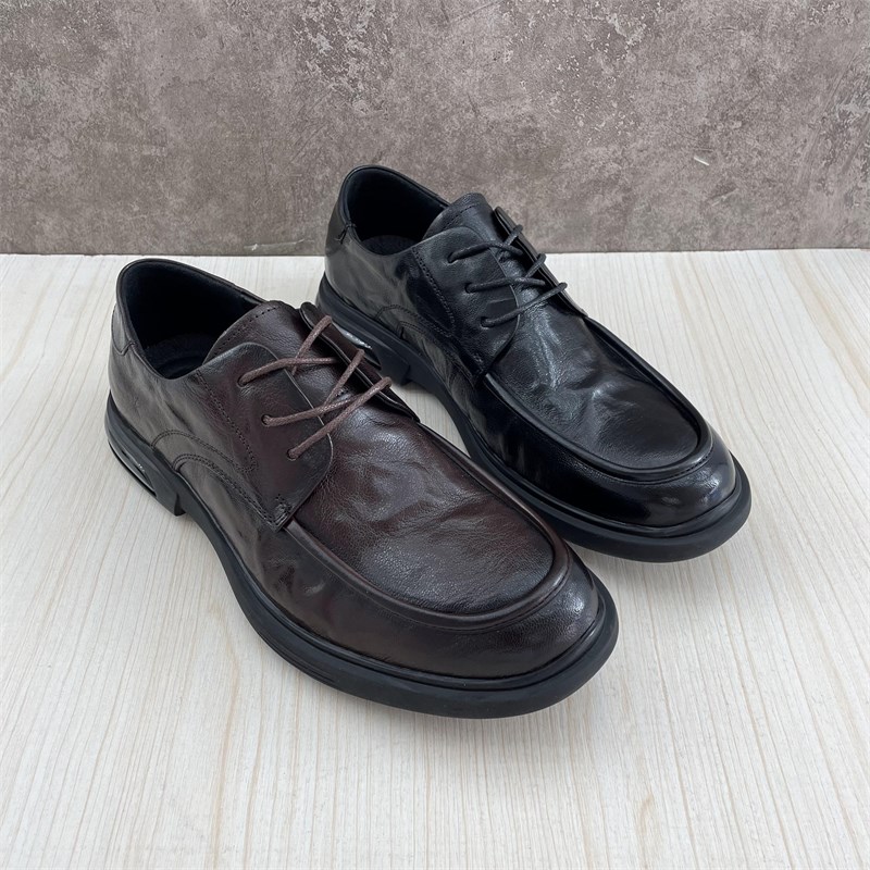 2023年春秋新款真皮羊皮简约正装男鞋系带耐磨舒适黑色青年皮鞋男