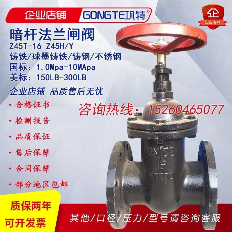 铸铁暗杆法兰闸阀Z45T-16 10Z45H铸钢不锈钢铜杆铜芯防护阀门开关
