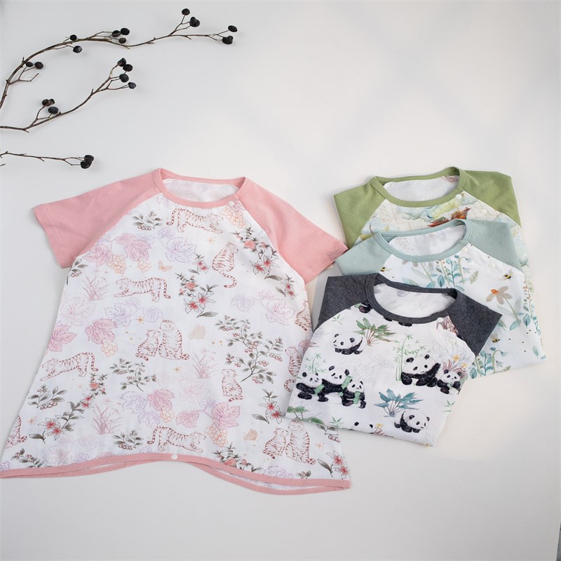 儿童睡衣夏季竹棉睡袍薄款宝宝睡裙婴儿长款男童女童睡衣纱布亲子