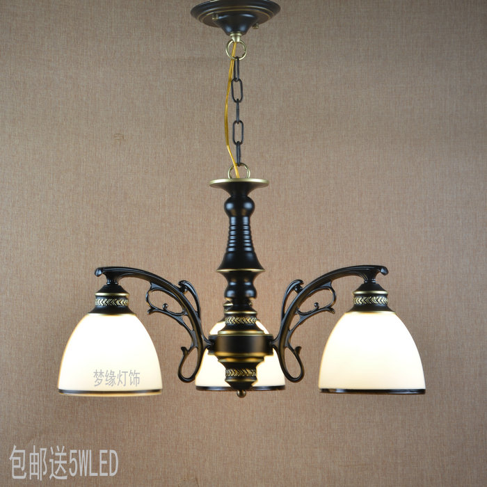 美式乡村复古吊灯创意简约玻璃铁艺卧室餐厅个P性田园客厅酒吧书