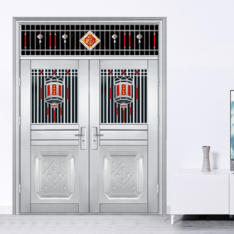 现货不锈钢门钢化玻璃对开子母门家用防盗简易入户大门进户门