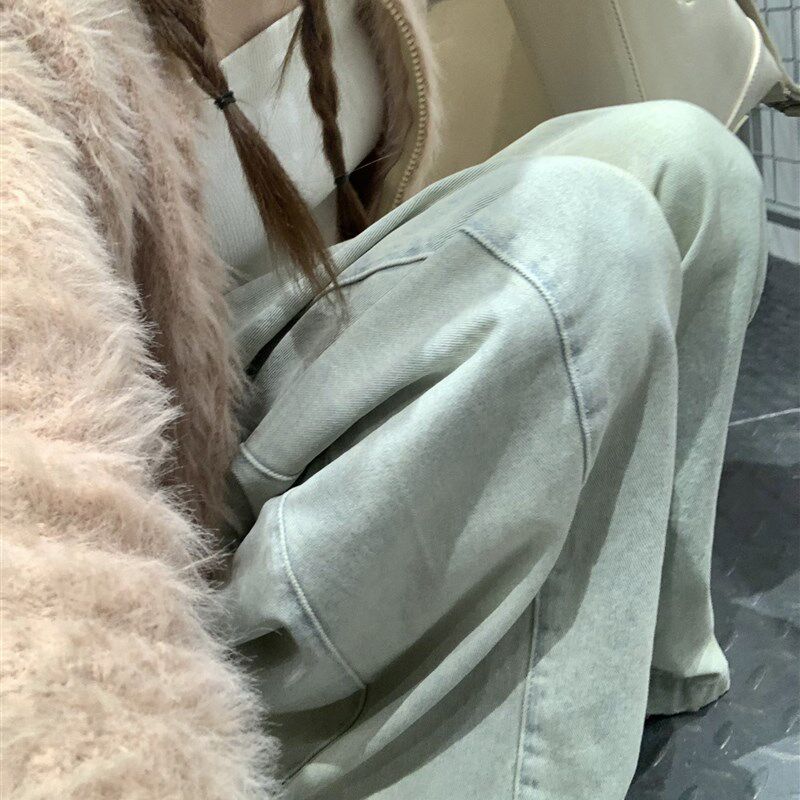 大美自制小个子浅浅浅色牛仔裤 爱惨版型做旧宽松拖地时髦裤子女