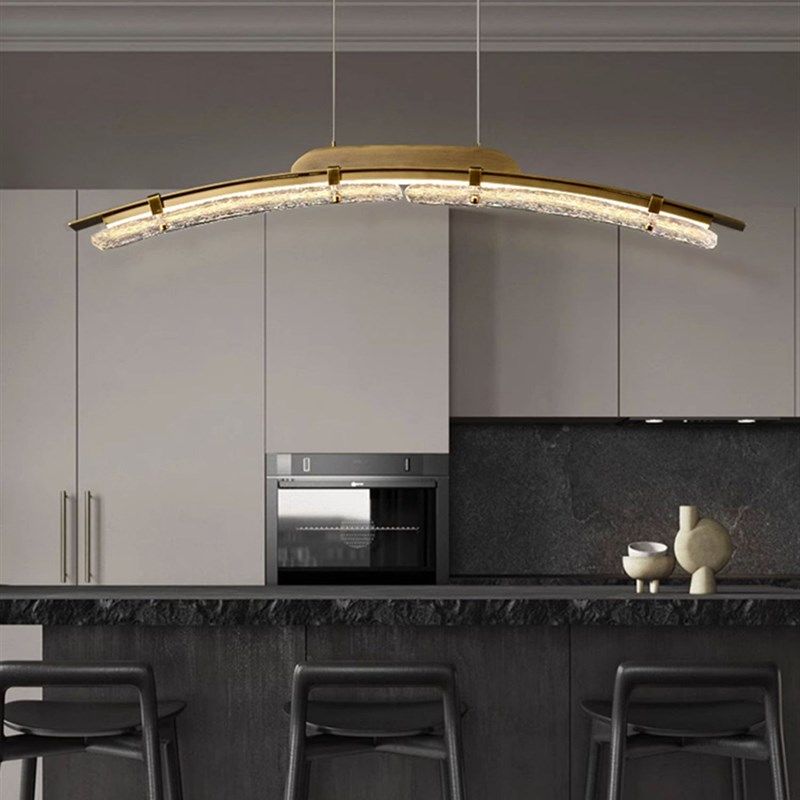 全铜轻奢餐厅吊灯简约高端吧台岛台长条餐桌灯餐饮店前台弧形吊灯,家装灯饰光源,餐厅吊灯,淘宝优惠券,粉丝福利购,淘宝优惠卷