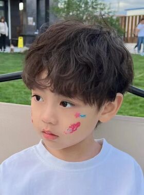 宝宝假发男孩儿童卷发帅气时尚锡纸烫短发拍照造型自然透气全头套