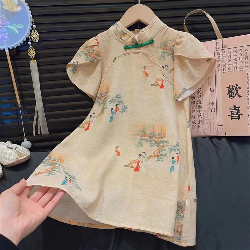 女童夏季连衣裙2024新款中国风复古旗袍裙宝宝时髦洋Y气改良汉服
