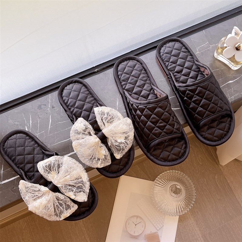 仙女风蕾丝家用秋室内女士拖鞋卧室地板情侣防滑居家布艺软底四季