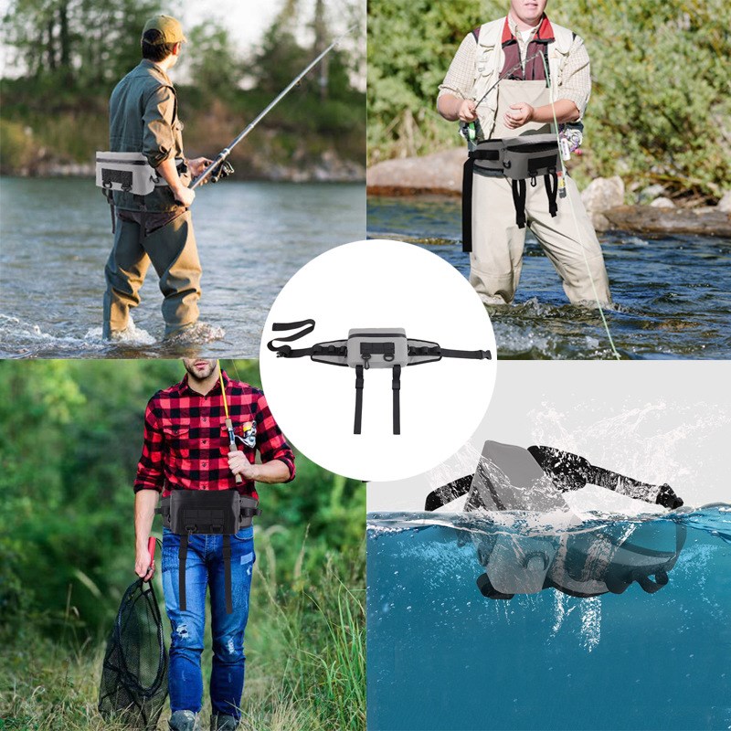 适用飞钓皮划艇防水钓鱼腰包钓鱼渔具包腰包可调节肩带钓鱼竿支架
