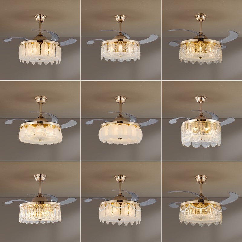 法式奶油风风扇灯新款羽毛静音电扇一体吊灯餐厅卧室隐形吊扇灯