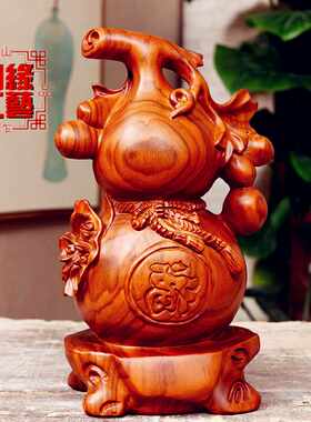 和缘花梨实木雕葫芦摆件福禄风水E摆设红木工艺品办公家居装饰品