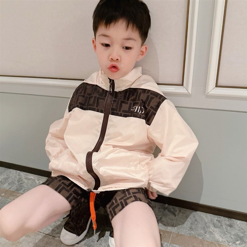 25新款儿童连帽风衣外套男女童防晒衣上衣冲锋衣拼色休闲户外服
