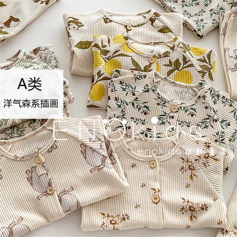 宝宝棉柔森系A类印花家居服套装24春儿童北欧外贸可爱睡衣裤