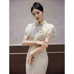 旗袍2024新款新娘结婚t新中式敬酒服订婚重工法式礼服女宴会主持