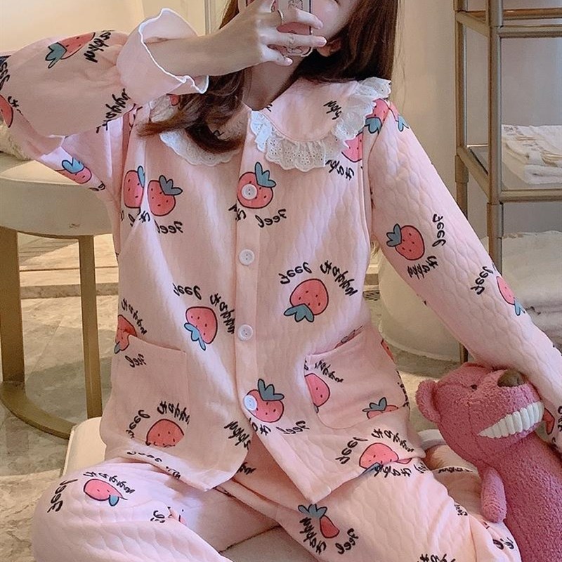 孕妇怀孕期哺乳空气棉月子服秋季11月份加厚产后喂奶W大码睡衣秋