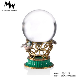 米屋家居欧式 新古典水晶球铜摆件 饰品法式 电视柜水晶球配铜风水装